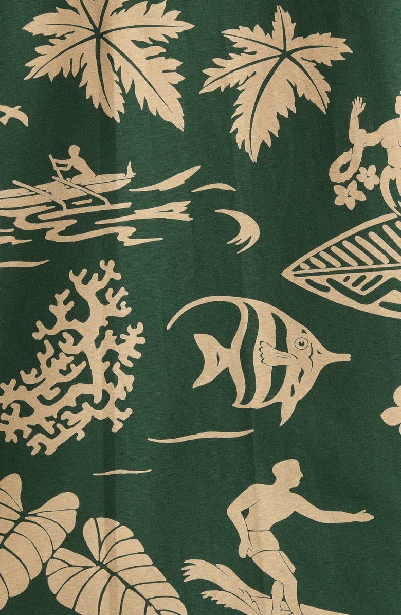 Kahala E Kipa Mai Print Cotton Short Sleeve Button-Down Shirt, Alternate, color, Pine