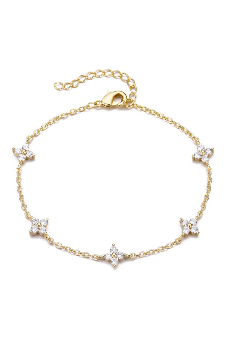 Cubic Zirconia Floral Station Bracelet, Main, color, GOLD