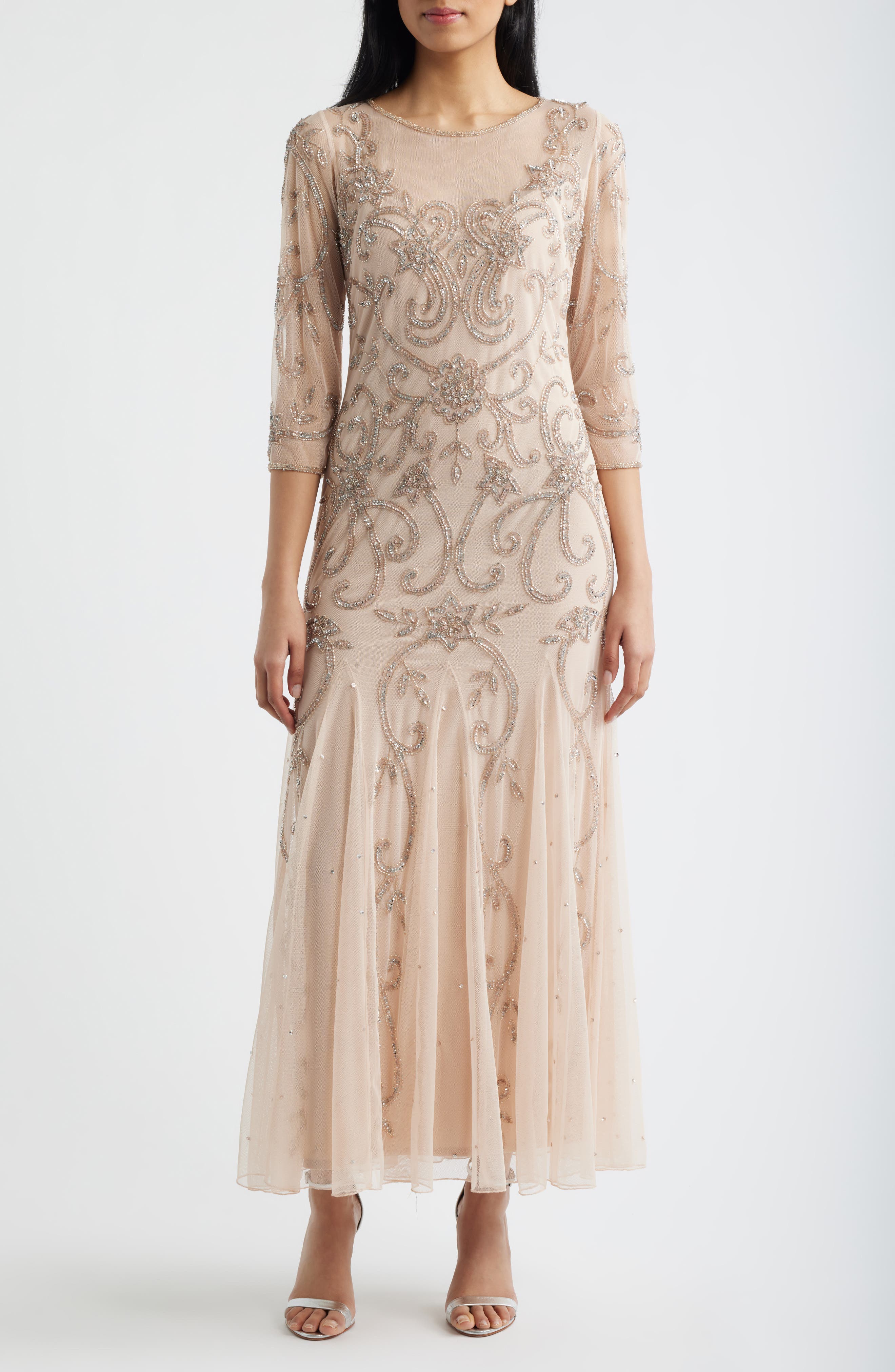 Beaded Illusion Neck Gown - image 5