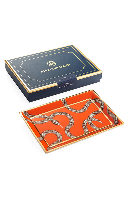 Jonathan Adler Eden Rectangular Decorative Tray In Poppy Orange/gold