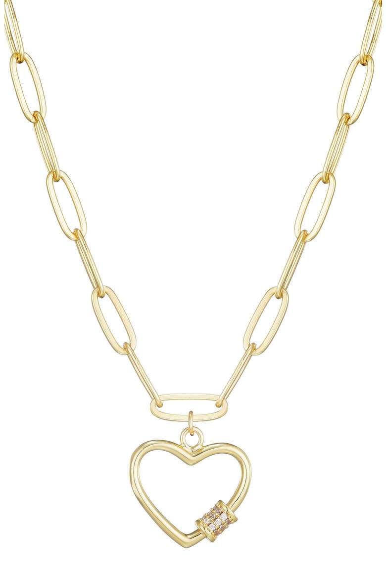 Cubic Zirconia Carabiner Heart Pendant Necklace, Main, color, GOLD