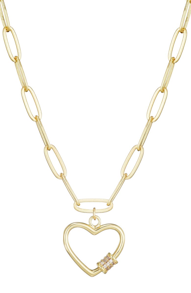 Adornia Cubic Zirconia Carabiner Heart Pendant Necklace, Main, color, Gold