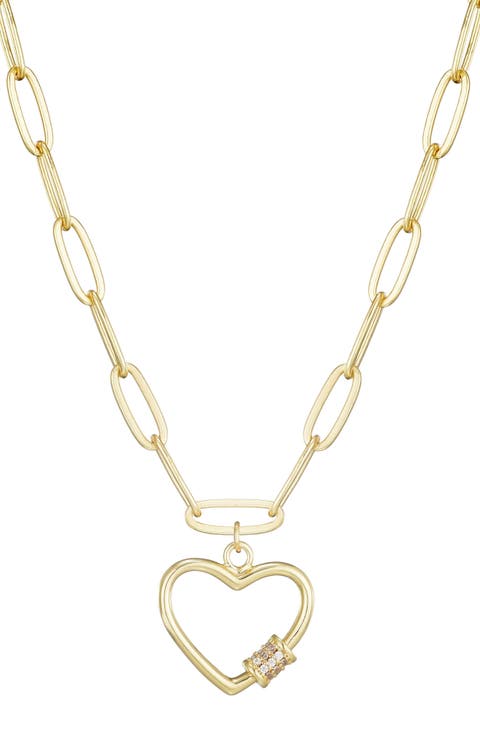 Cubic Zirconia Carabiner Heart Pendant Necklace