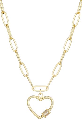 Adornia Cubic Zirconia Carabiner Heart Pendant Necklace In Gold