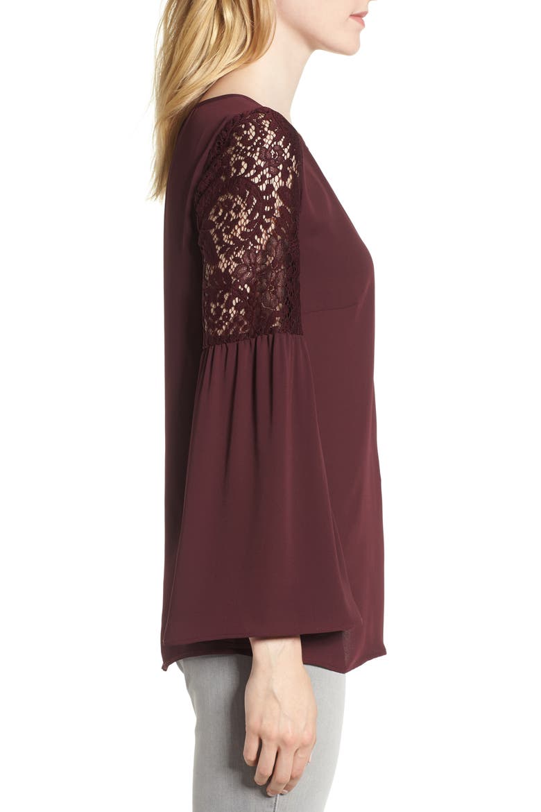 Lace Bell Sleeve Top, Alternate, color, BURGUNDY STEM