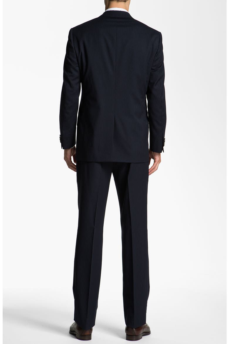 Stripe Three Piece Wool Suit, Alternate, color, NAVY STRIPE