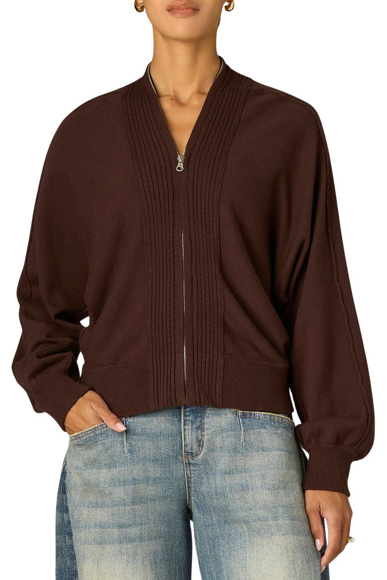 Dolman Sleeve Zip Cardigan, Main, color, BROWN