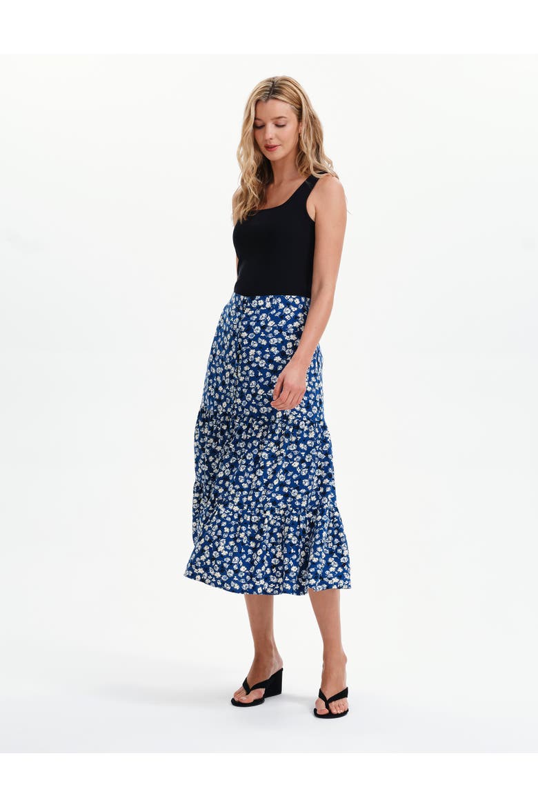Isla Tiered Button Through Midi Skirt, Alternate, color, Navy Ditsy
