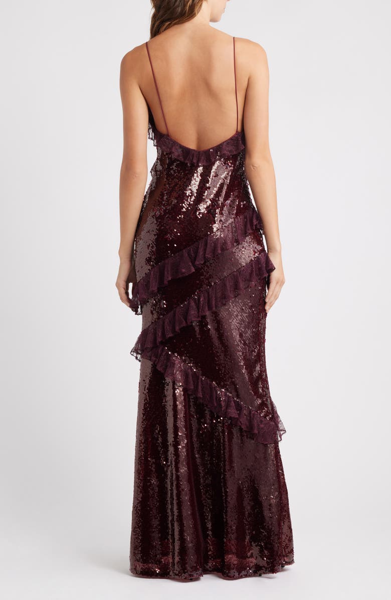 LoveShackFancy Rialto Sequin & Lace Gown, Alternate, color, Bordeaux