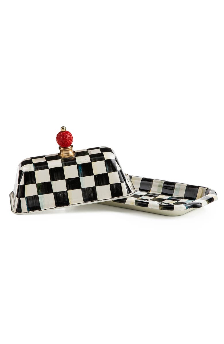 MACKENZIE CHILDS Courtly Check Enameled Steel Butter Box, Alternate, color, Black/ White