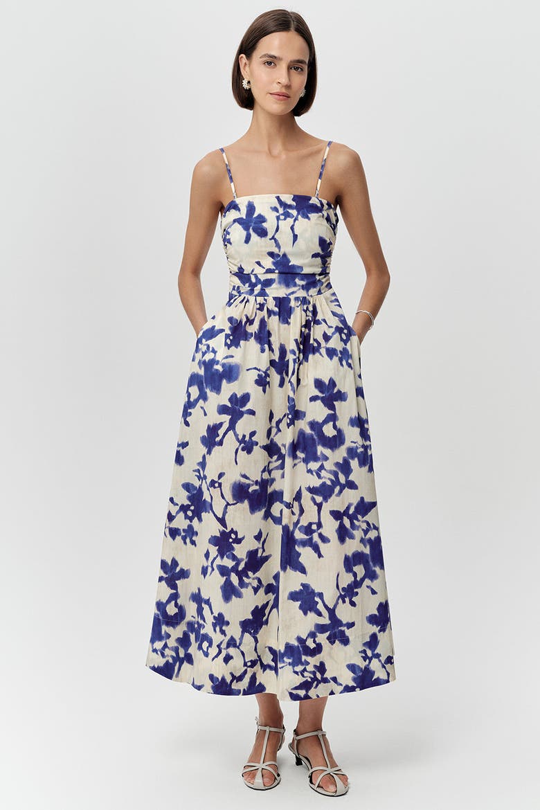 Antonin Strapless Smocked Pocketed Midi Dress, Alternate, color, Sax