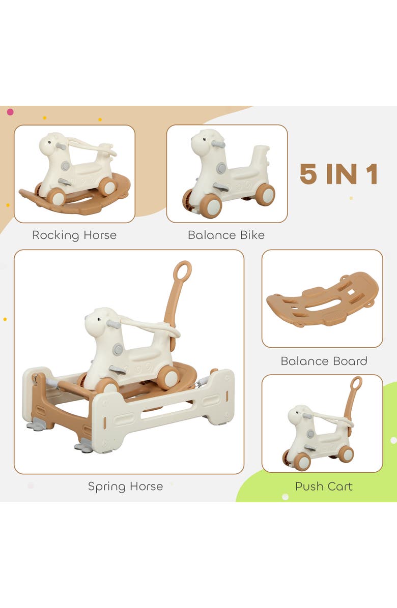 Qaba 5-in-1 Toddler Rocking Horse, Balance Board/Push Handle/Footrest, Alternate, color, Brown