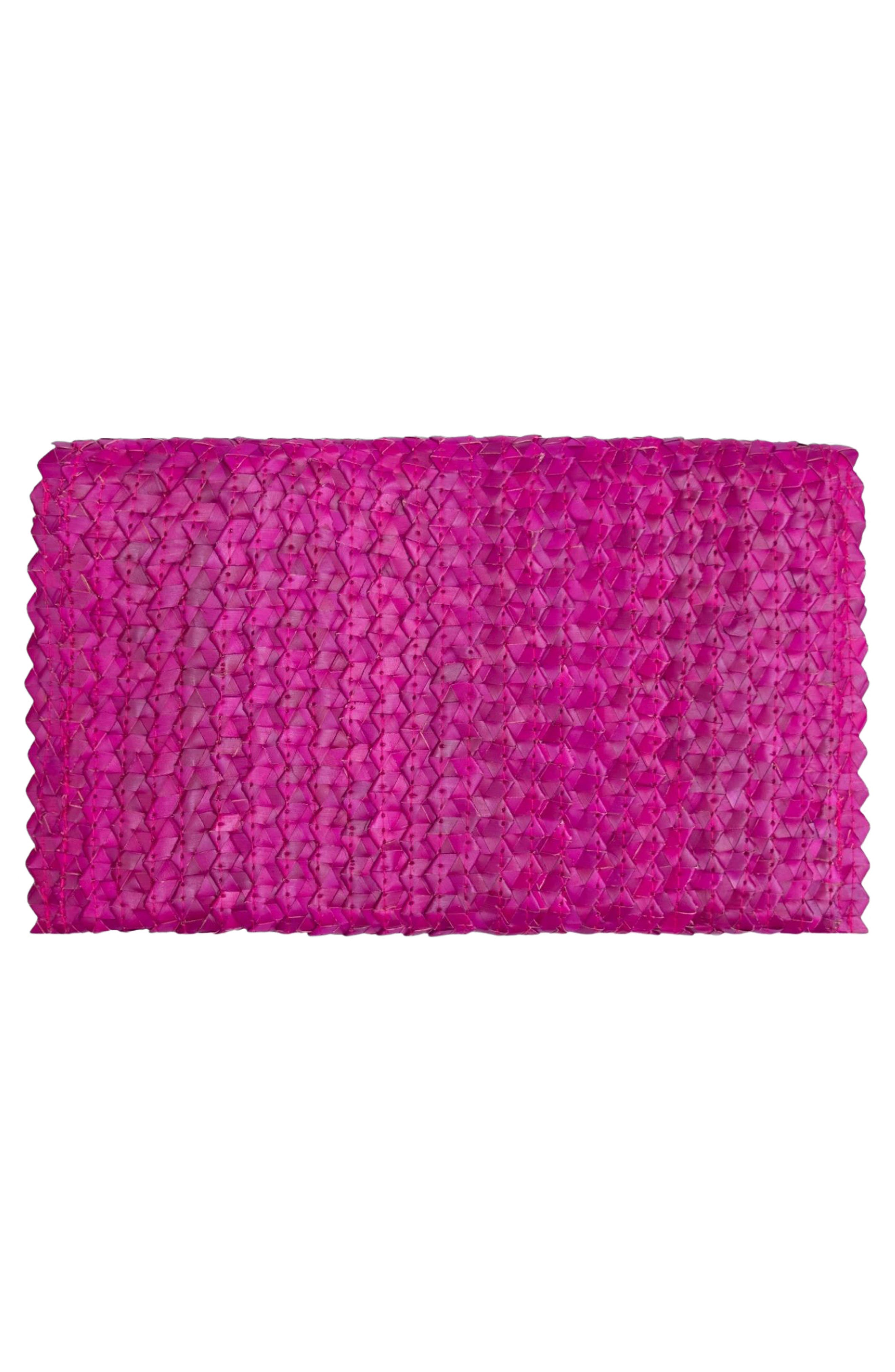 Jelavu Coco Seashell Trim Handwoven Raffia Clutch, Alternate, color, Fuchsia