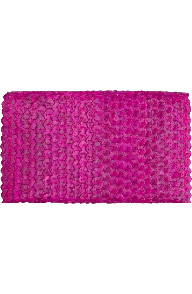 Jelavu Coco Seashell Trim Handwoven Raffia Clutch, Alternate, color, Fuchsia