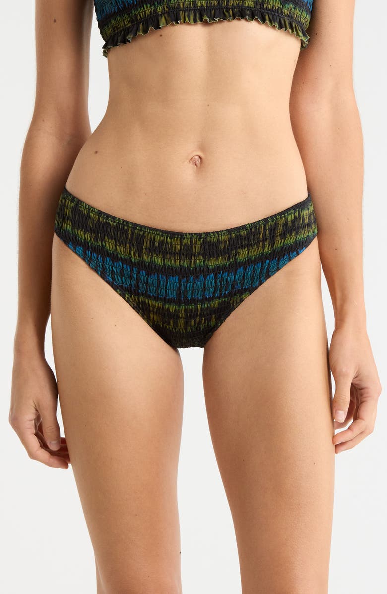 Ulla Johnson Marseille Tie Dye Smocked Bikini Bottoms, Main, color, Lagoon