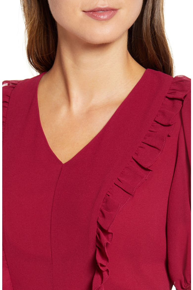 Tiered Ruffle Midi Dress, Alternate, color, BURGUNDY BEET