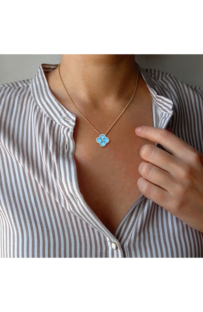 Julianna B. Lab-Created Gemstone & Diamond Clover Flower Necklace, Alternate, color, Created Turquoise