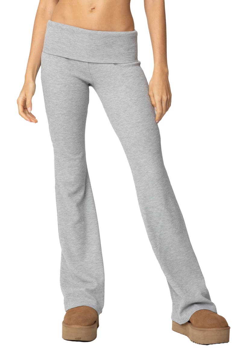 Sab Waffle Knit Foldover Pants, Main, color, GRAY-MELANGE