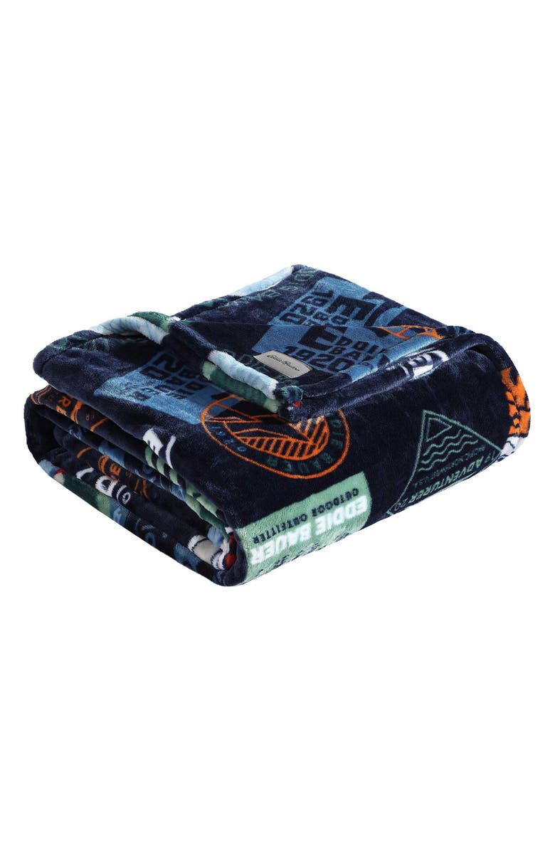 Eddie Bauer Stamps Logo Plush Throw Blanket, Main, color, Dark Blue