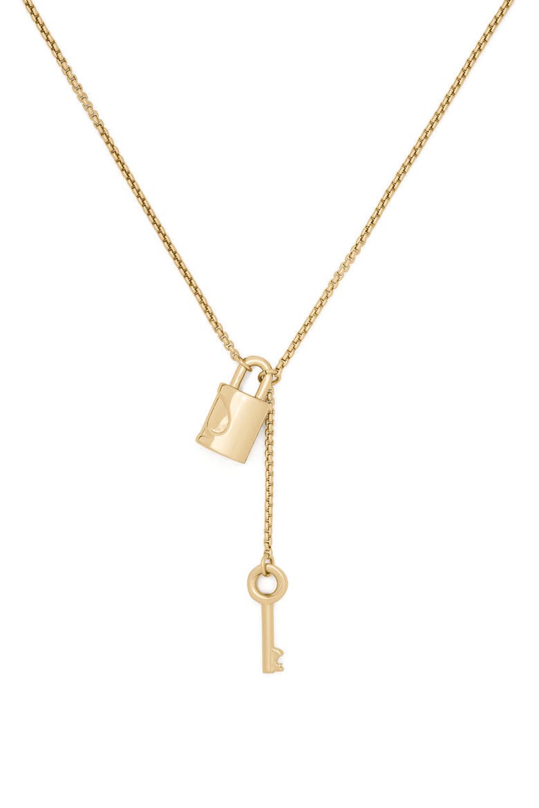 Padlock and Key Pendant Necklace, Main, color, GOLD