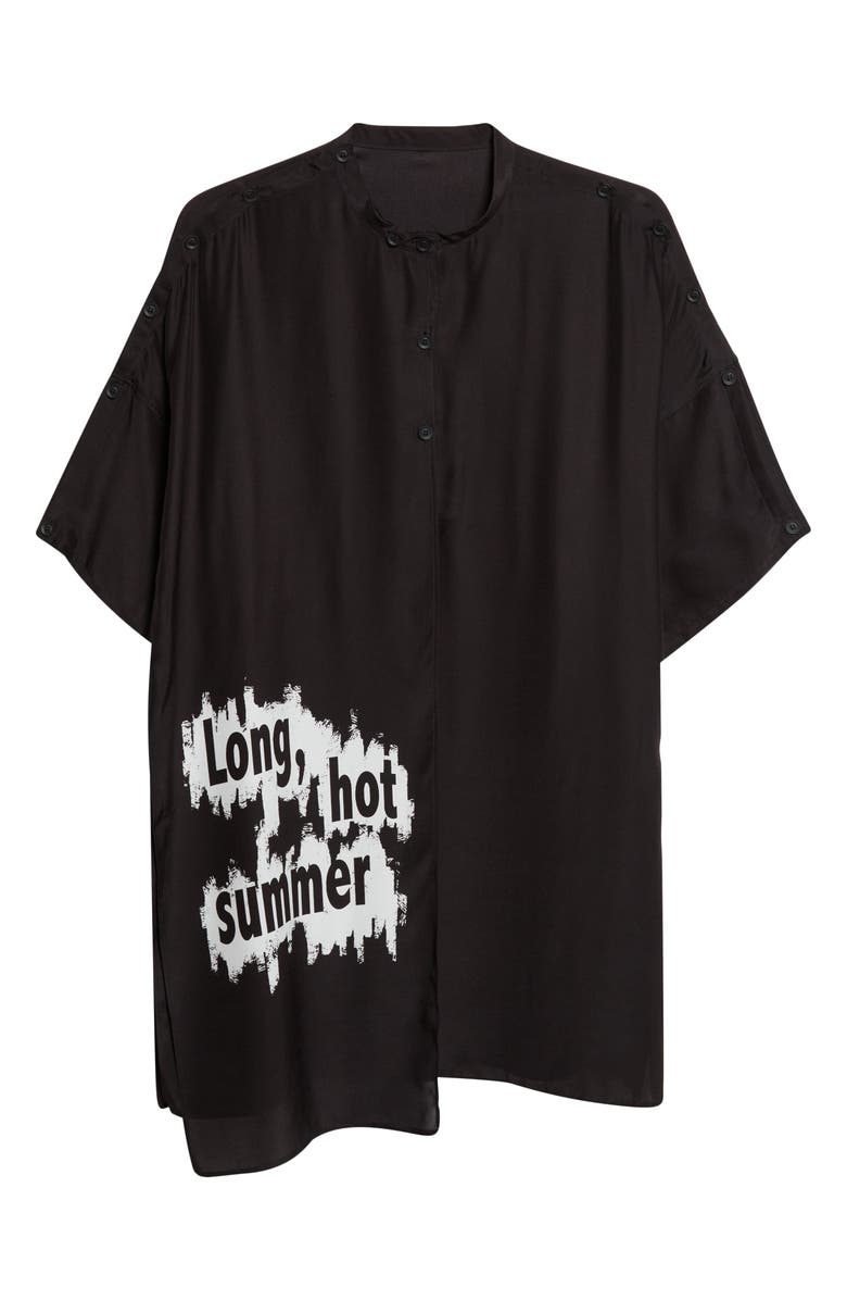 Yohji Yamamoto Double Covered Short Sleeve Silk Graphic Button-Up Shirt, Alternate, color, Black