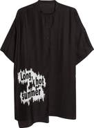 Yohji Yamamoto Double Covered Short Sleeve Silk Graphic Button-Up Shirt