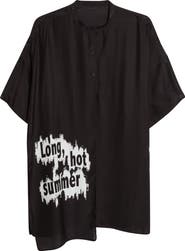 Yohji Yamamoto Double Covered Short Sleeve Silk Graphic Button-Up Shirt