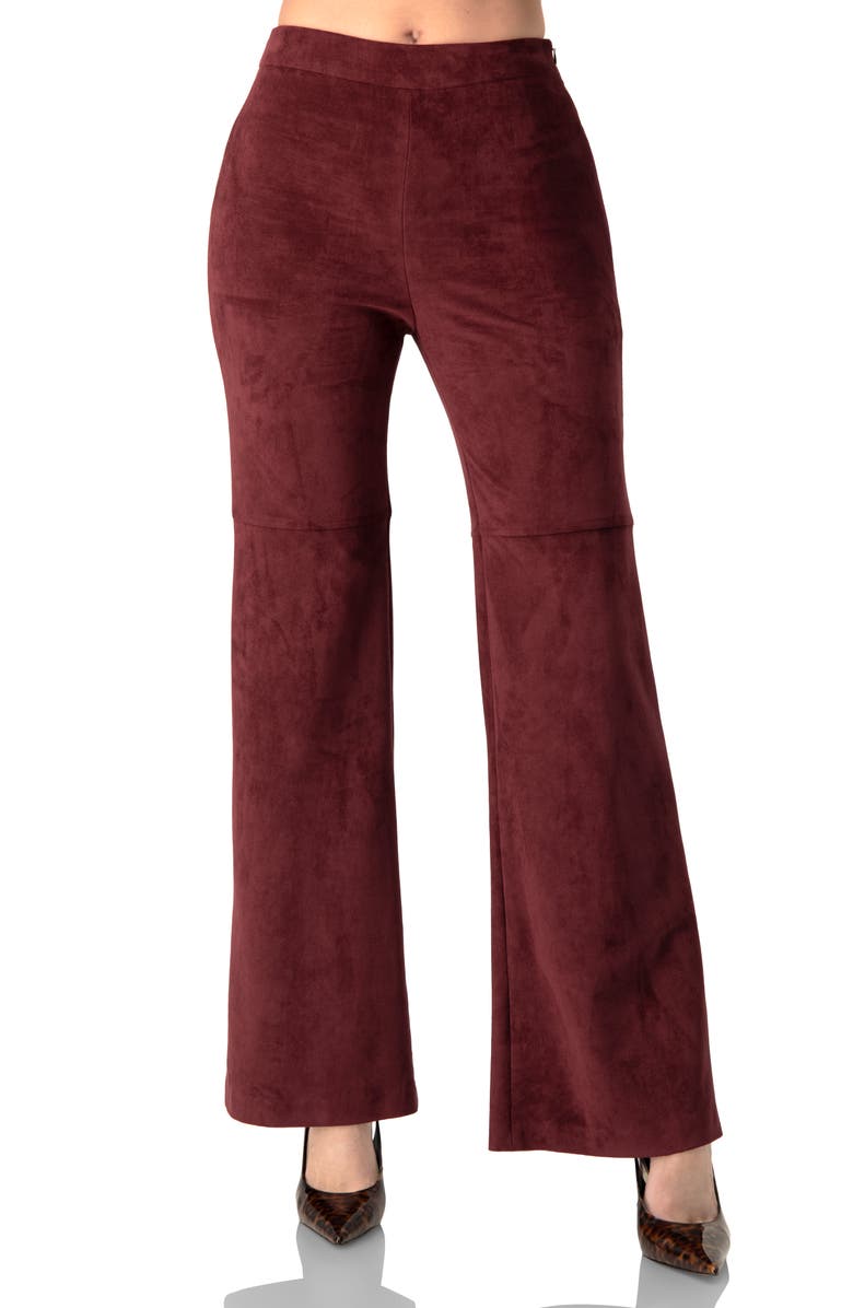 IVONNE Straight-Leg  Faux-Suede Pants, Main, color, Wine