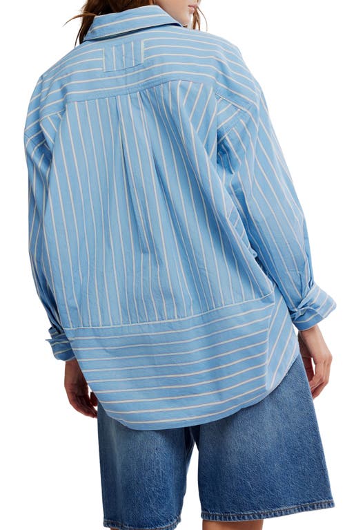 Free People Varsity Vibes Stripe Oversize Cotton Button-up Shirt In Blue