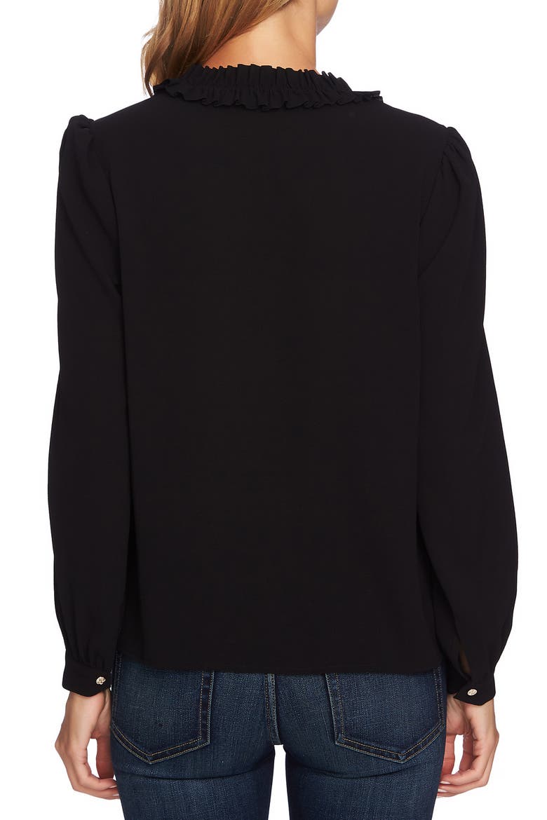Ruffle Split Tie Neck Blouse, Alternate, color, RICH BLACK
