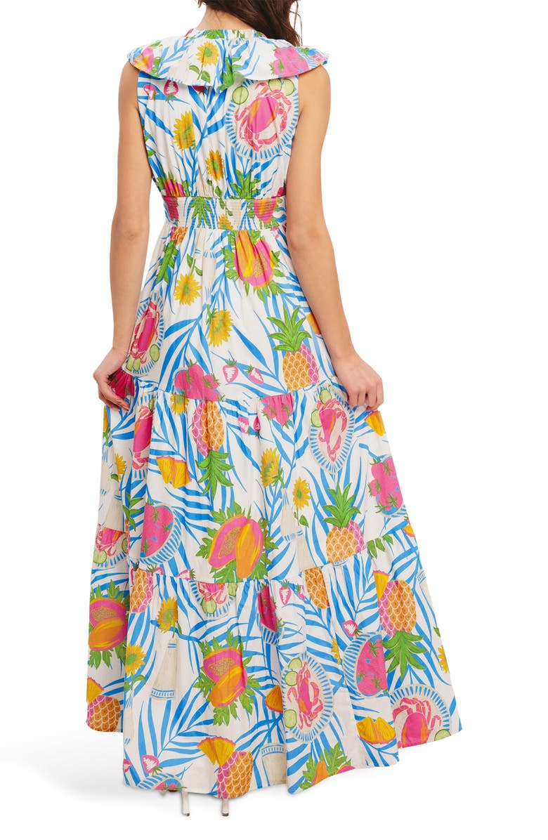 FLYING TOMATO Tropical Print Sleeveless Cotton Maxi Dress, Alternate, color, Off White Multi