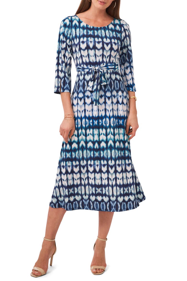 Belted Midi Dress, Main, color, DENIM