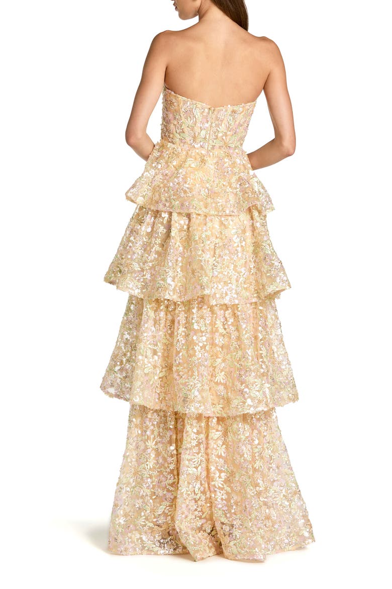 Strapless Sweetheart Neck Tiered Ruffle Gown, Alternate, color, Nude Multi