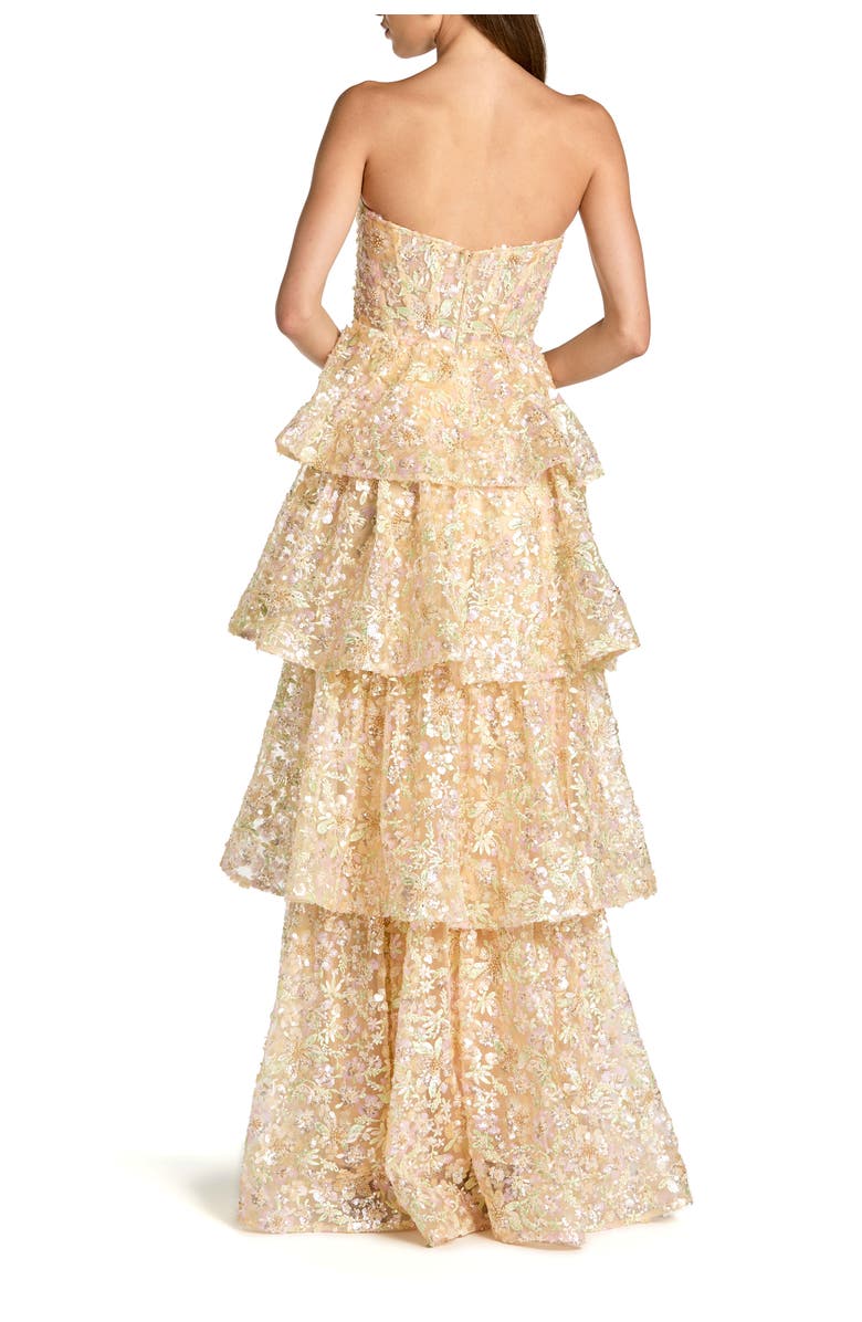 Mac Duggal Strapless Sweetheart Neck Tiered Ruffle Gown, Alternate, color, Nude Multi