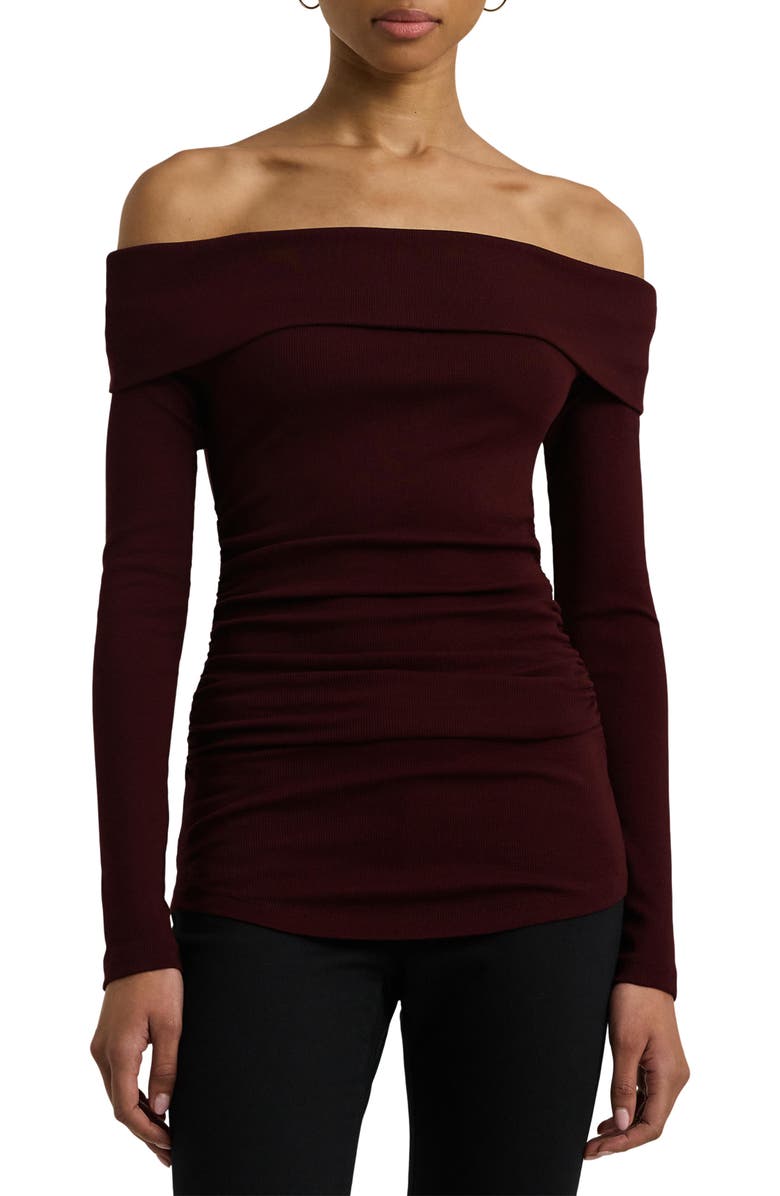 Lauren Ralph Lauren Rib Off the Shoulder Top, Main, color, Pinot Noir