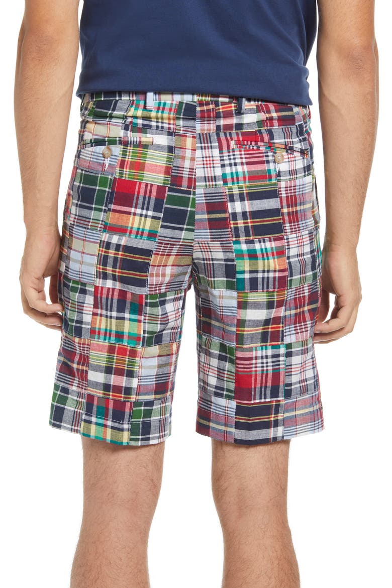 Patchwork Madras Flat Front Shorts, Alternate, color, GREEN
