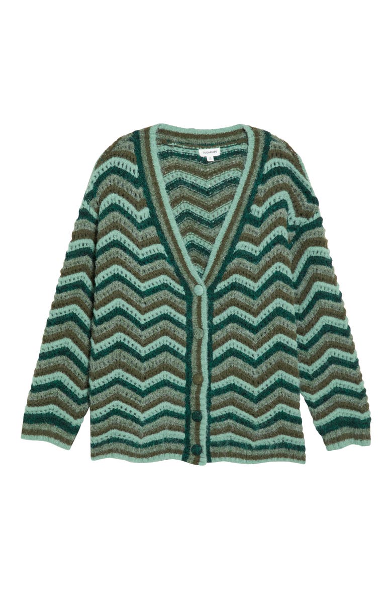Harp Zigzag Cardigan, Alternate, color, EMERALD