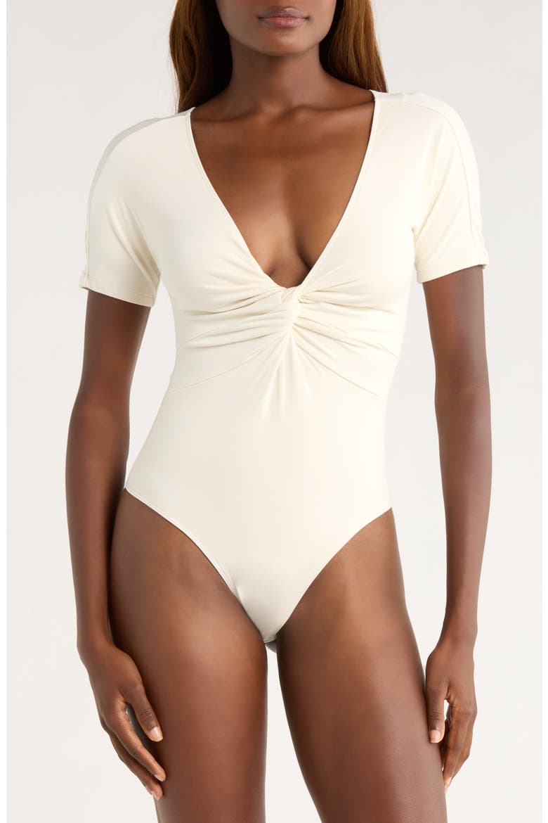 Twist Front Jersey Bodysuit, Alternate, color, ECRU003