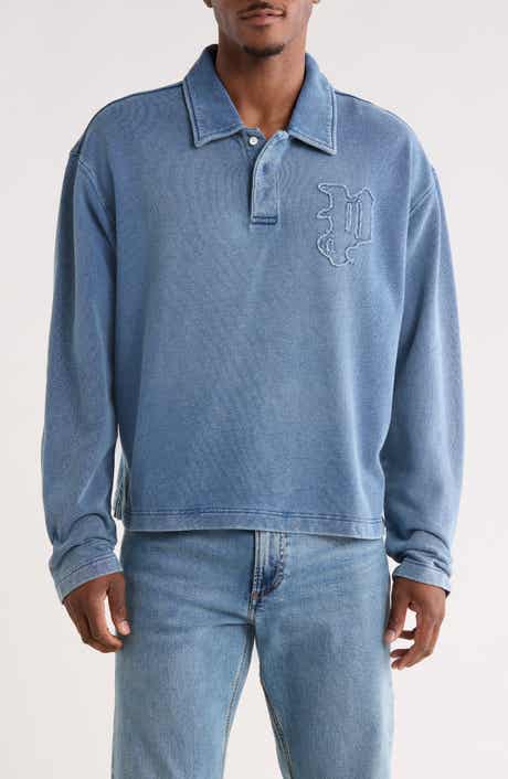 PURPLE BRAND Fleece Crossback Long Sleeve Polo