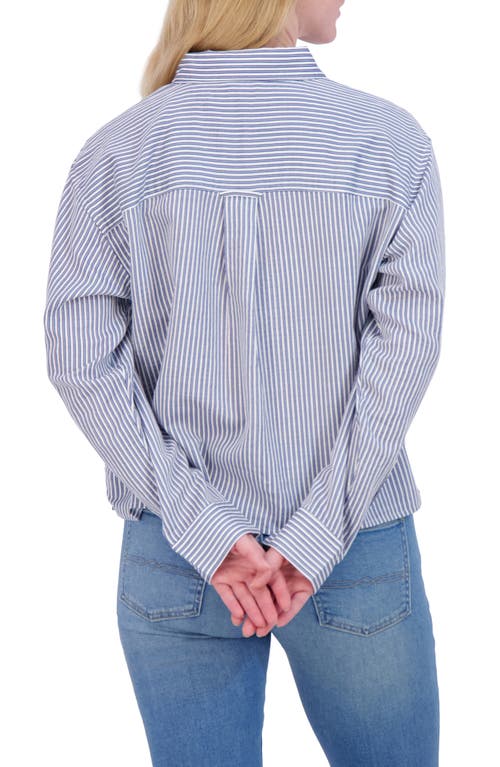 Lucky Brand Stripe Cropped Button-up Shirt In Blue Stripe