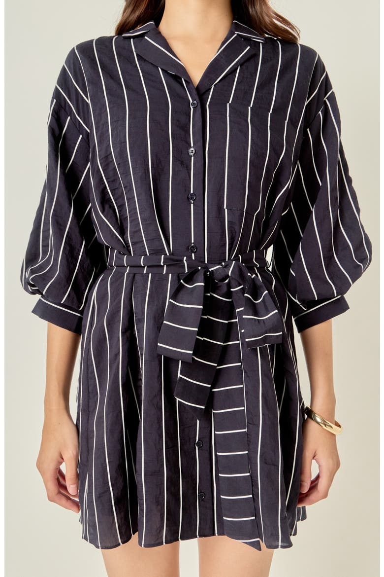 Striped Tie Waist Mini Shirtdress, Alternate, color, NAVY/ WHITE