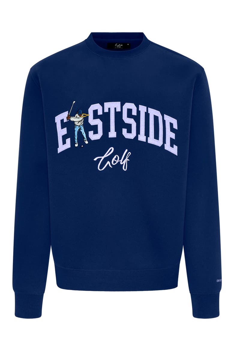 Luxe Fleece Logo Appliqué Crewneck Sweatshirt, Main, color, BLUE VOID