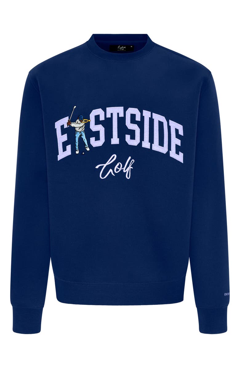 Eastside Golf Luxe Fleece Logo Appliqué Crewneck Sweatshirt, Main, color, Blue Void