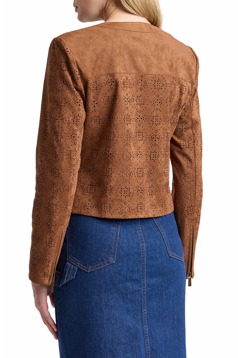 Eyelet Faux Suede Jacket, Alternate, color, SADDLE