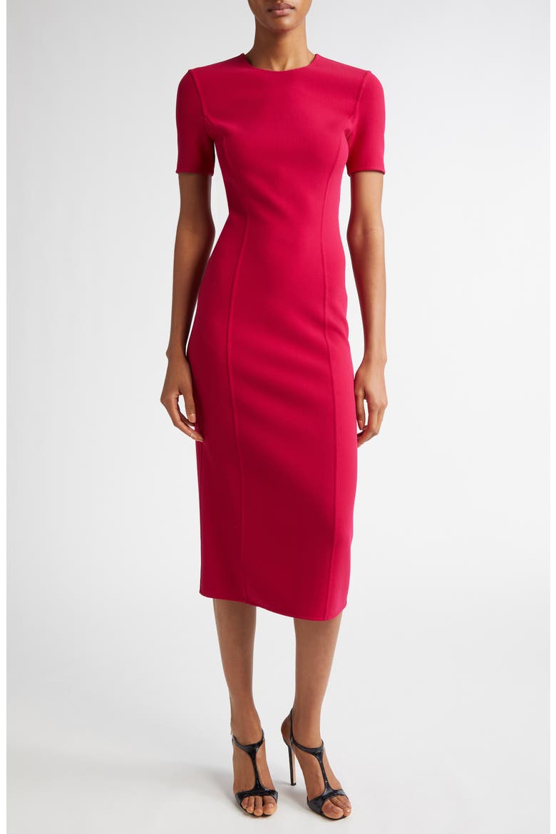 Stretch Wool Midi Sheath Dress, Main, color, RASPBERRY