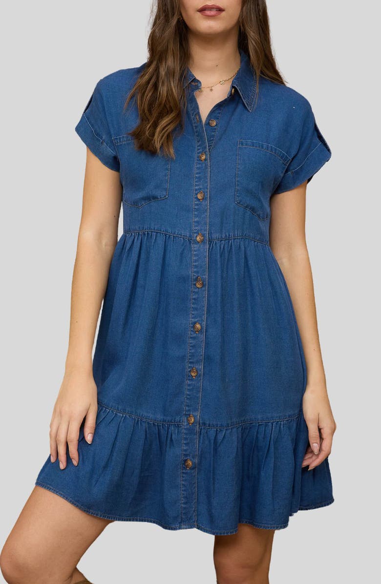 Blu Pepper Short Sleeve Tiered Shirtdress, Alternate, color,