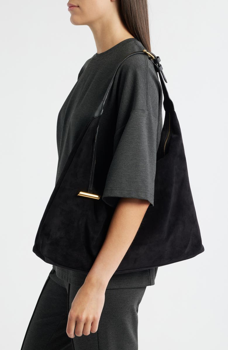 LIFFNER Pillow Suede Hobo, Alternate, color, Black