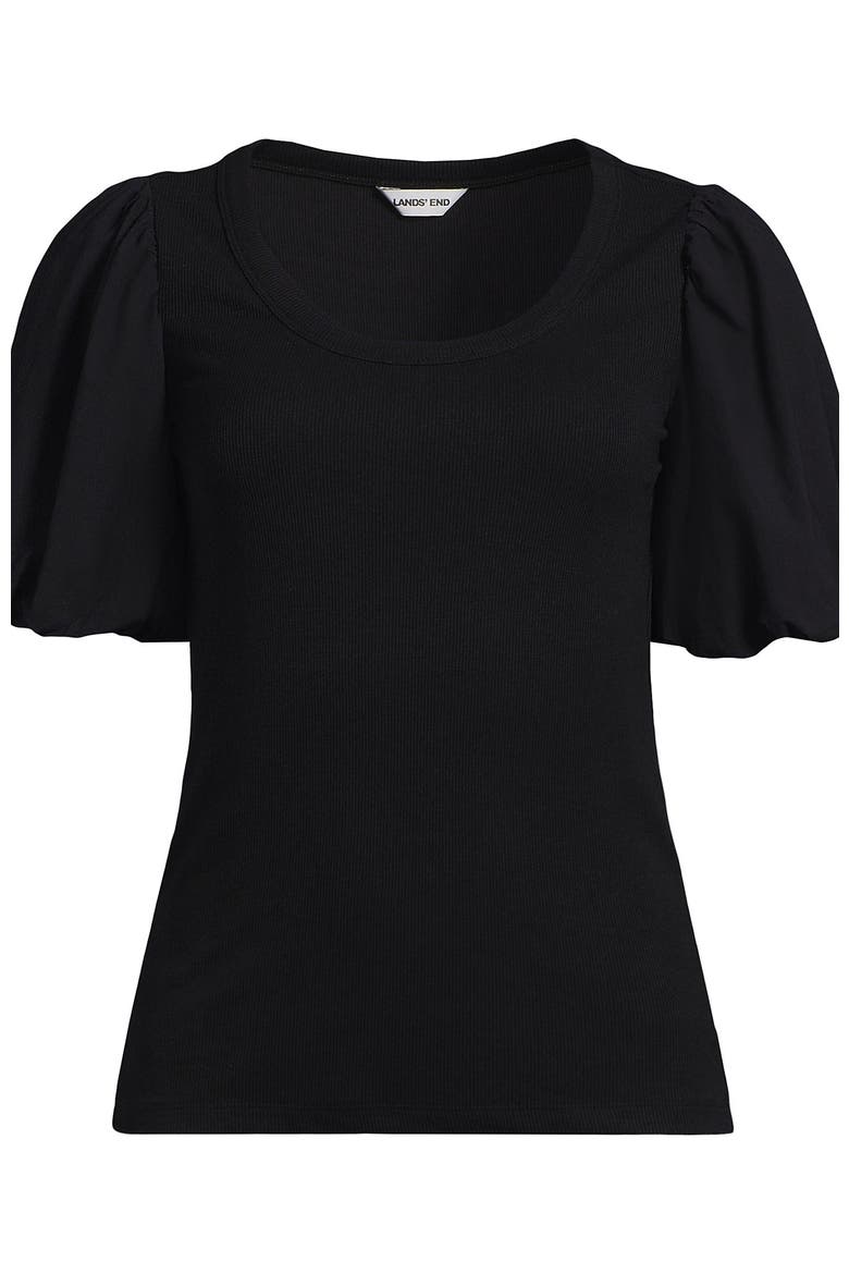 Drapey Rib Puff Sleeve Scoop Neck Top, Alternate, color, Black