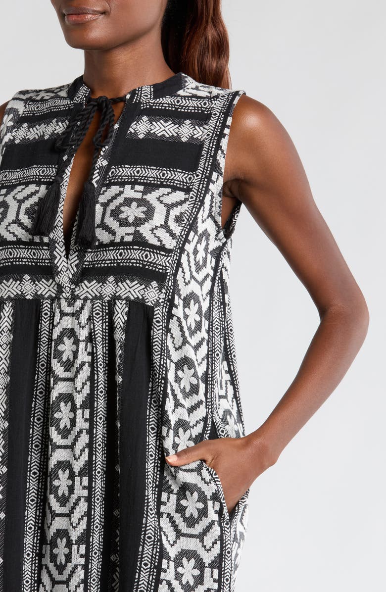 Elan Sleeveless Cotton Cover-Up Midi Dress, Alternate, color, Black/ White