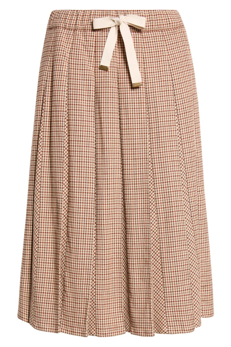 Microcheck Pleated Twill Skirt, Alternate, color, BEIGE